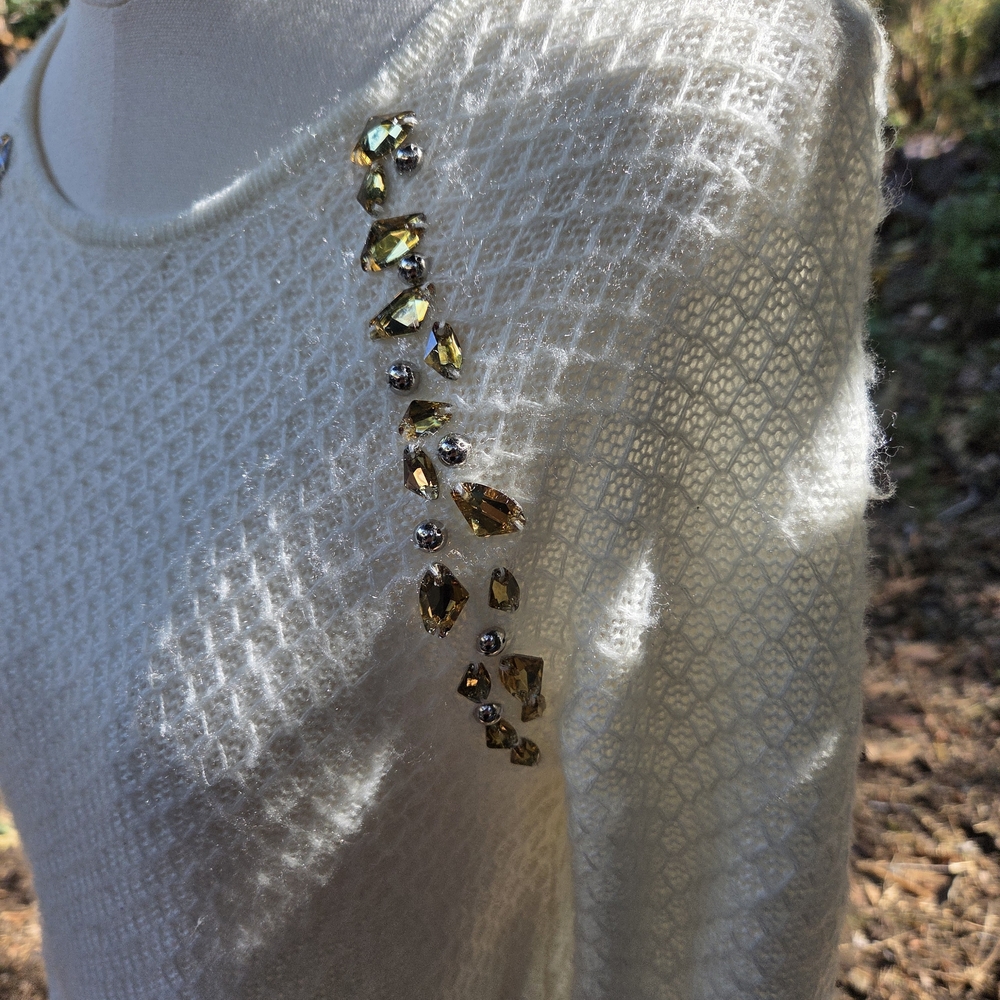 Chico's‎ Knit Sweater with Gold Rhinestone Accents And Lace - Picture 5 of 8